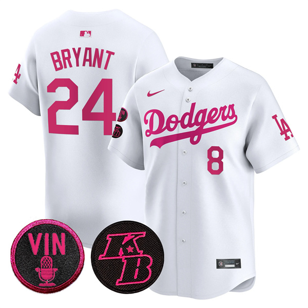 Men's White Los Angeles Dodgers Front #8 Back #24 Kobe Bryant 2026 Mother’s Day Vapor Premier Limited Stitched Baseball Jersey
